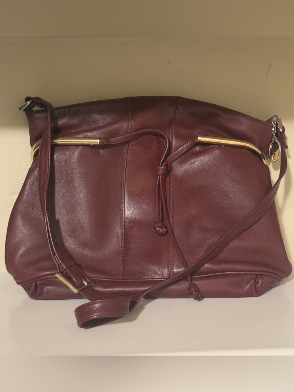 Vintage Calais Burgundy Leather Slouchy Shoulder Bag Handbag
